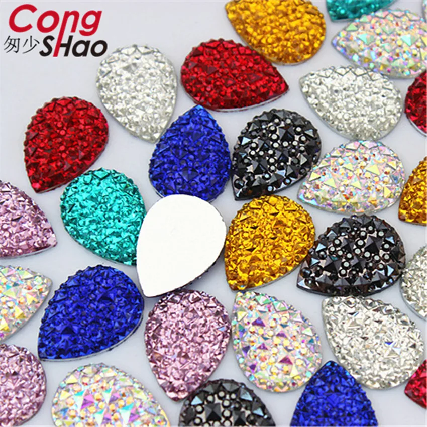 Cong Shao 50pcs 13*18mm Colorful Drop Shape Flatback Resin Rhinestone Applique Stones And Crystals Garment Accessories ZZ412