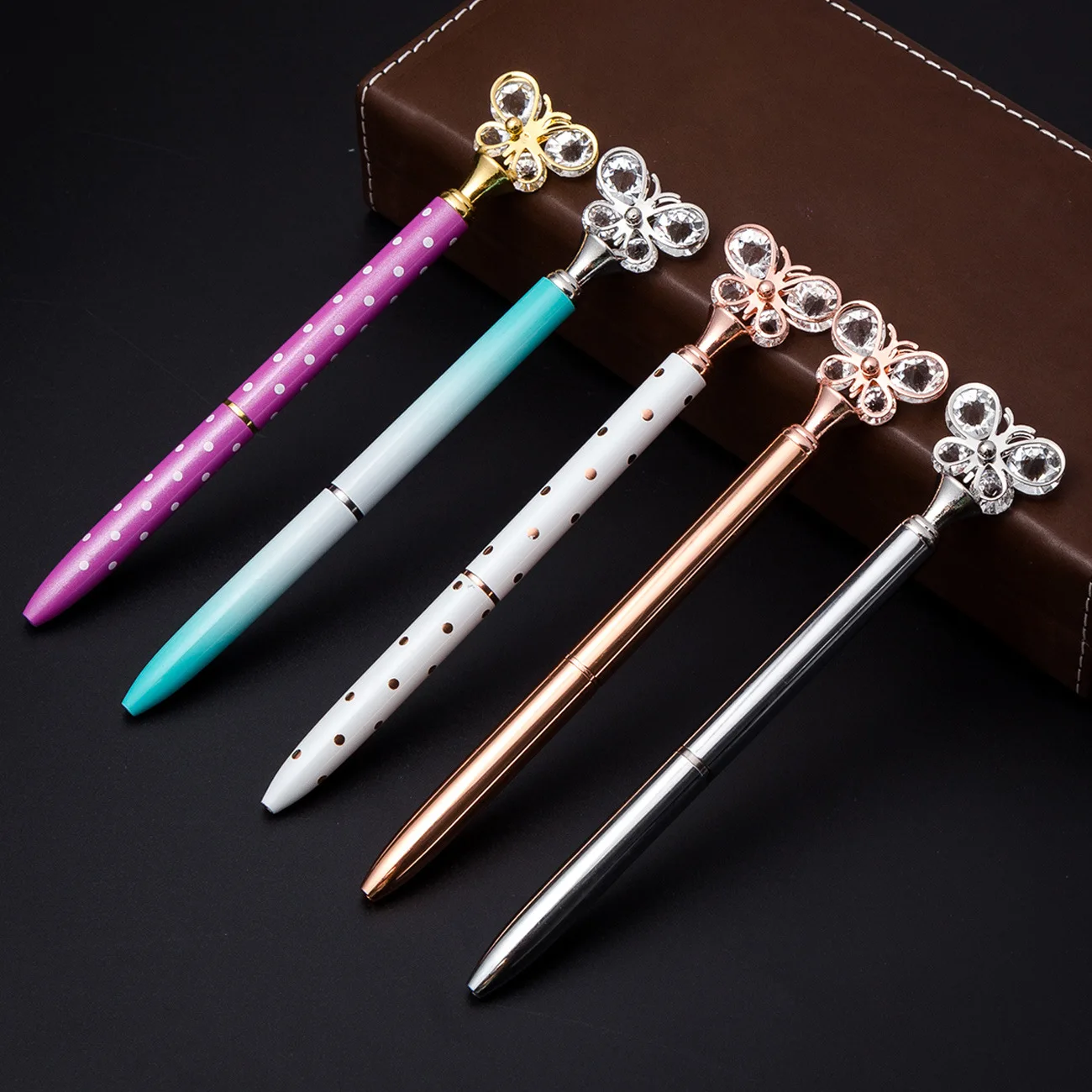 10PCS/lot Young Girl Heart INS Metal Ballpoint Pen Butterfly Crystal Beautiful Fashion Ink Pen Stationery Pens for Writing