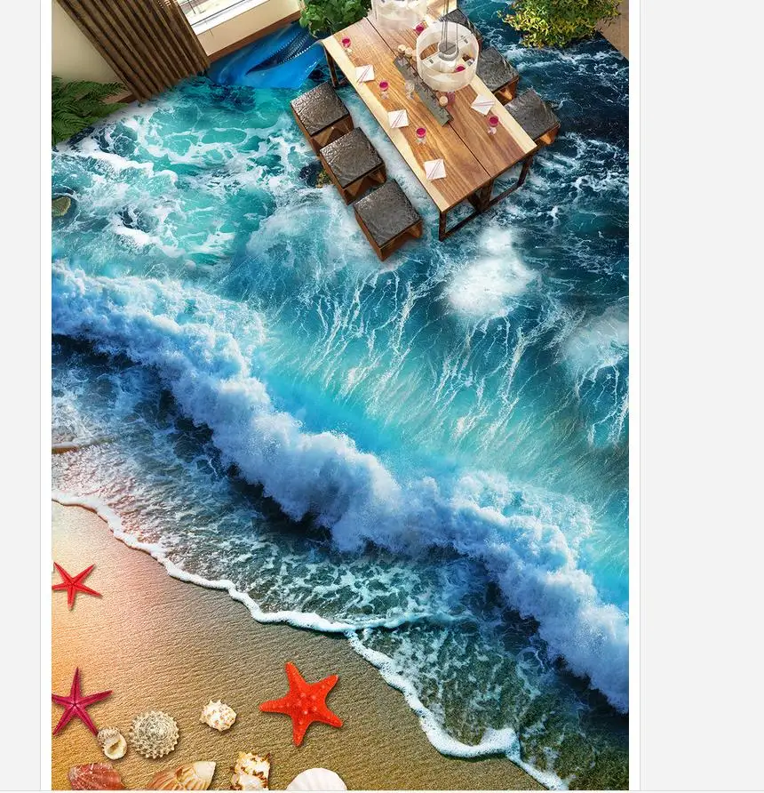 

3d bathroom wallpaper waterproof Beach Wave Surf 3D Floor 3d floor painting wallpaper floor 3d wallpaper