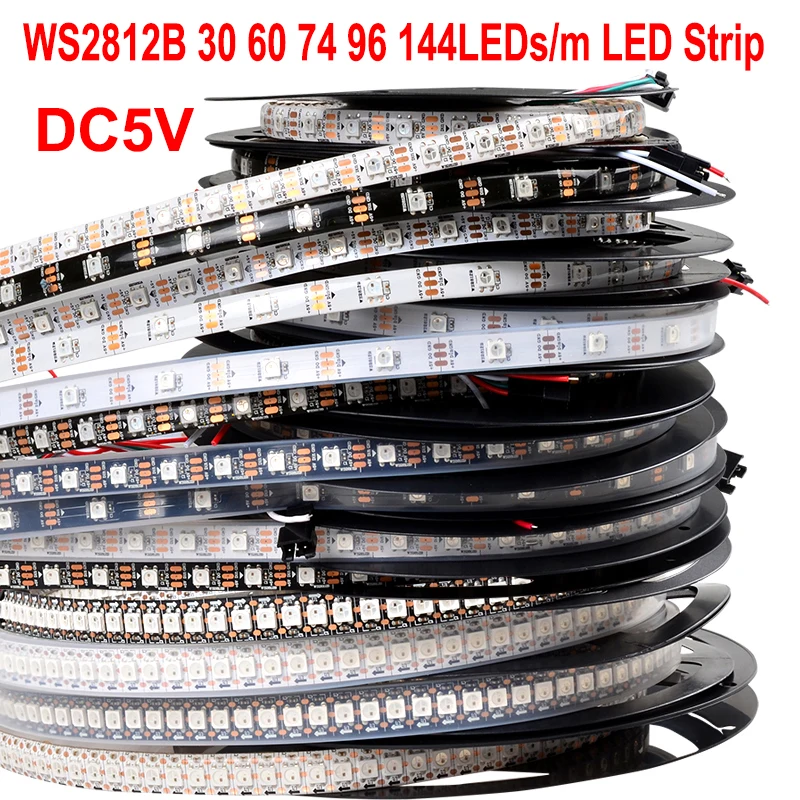 5V 30/60/74/96/100/144LEDs/m WS2812B Pixel RGB LED Strip WS2812 Flexible Tape Digital Light WS2811 TV SMD Arduino Lamp