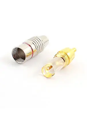 RCA Male Plug Non Solder AV Cable Locking Connector Gold Silver Tone