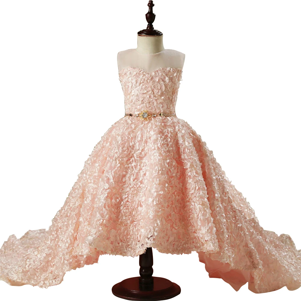 

Long trailing pink flower girl dress for party and wedding baby girl dress ball gown dress 2019