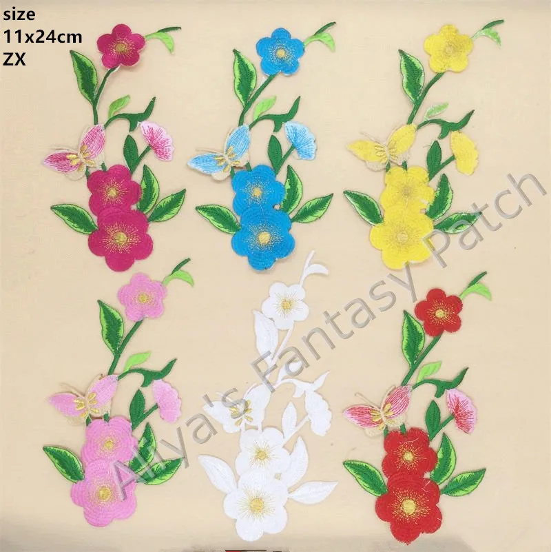 1 pcs big size flowers embroidered patches iron on Motif Applique ZX Fabric cloth embroidery accessory 6 colors to select