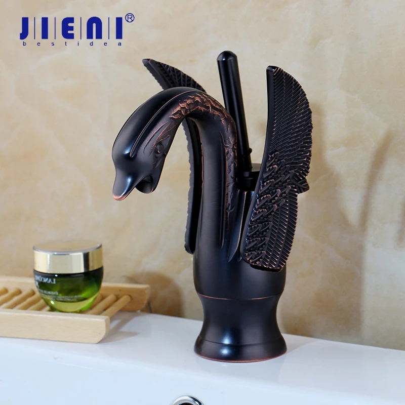 JIENI Antique Brass Gold Chrome Black Swan Polish Bathroom Wash Basin Sink Tall Bathroom Deck Mounted Vessel Tap Mixer Faucet