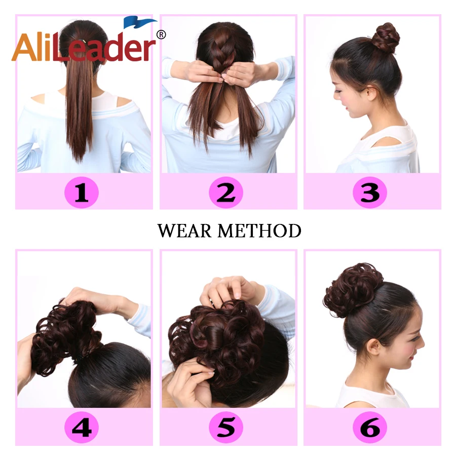 AliLeader-Extensión de pelo sintético para mujer, moño rizado, banda corta para el cabello desordenada, Donuts, cordón elástico, coleta