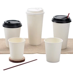 White Disposable Paper Coffee Cups Milk Tea Cup 500/1000pcs 7oz 8oz 12oz 16oz  20oz 180 - 600ml PE Coating FDA SGS White