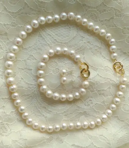 Miss charm Jew.522 white freshwater pearl bib necklace bracelet earring stud set 9-10 (A0423)