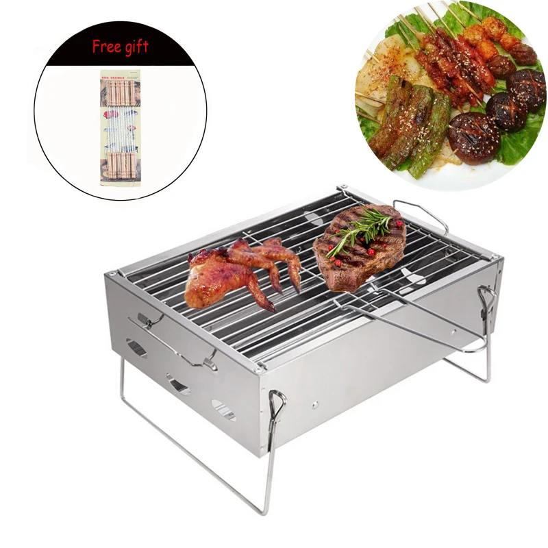 Portable Stainless Steel BBQ Grill, Picnic Stoves, Cooking Grid, Outdoor, Folding, Thick, Portable, Cookware, Kitchen Tool