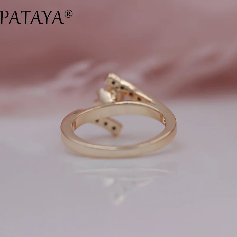 PATAYA New Special Offer White Rhinestones 585 Rose Gold Color Round Olive Green Natural Zirconia Rings Women Wedding Jewelry