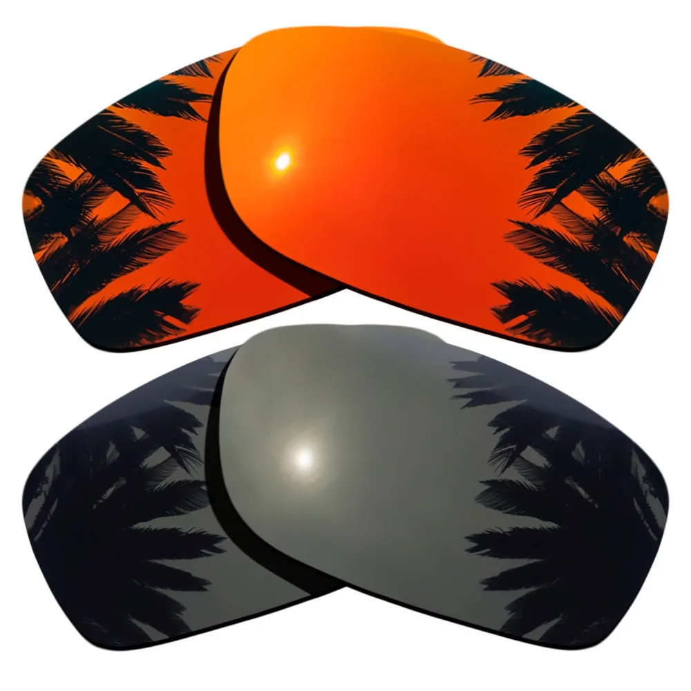 

(Black+Orange Red Mirrored Coating) 2-Pairs Polarized Replacement Lenses for Fives Squared 100% UVA & UVB Protection