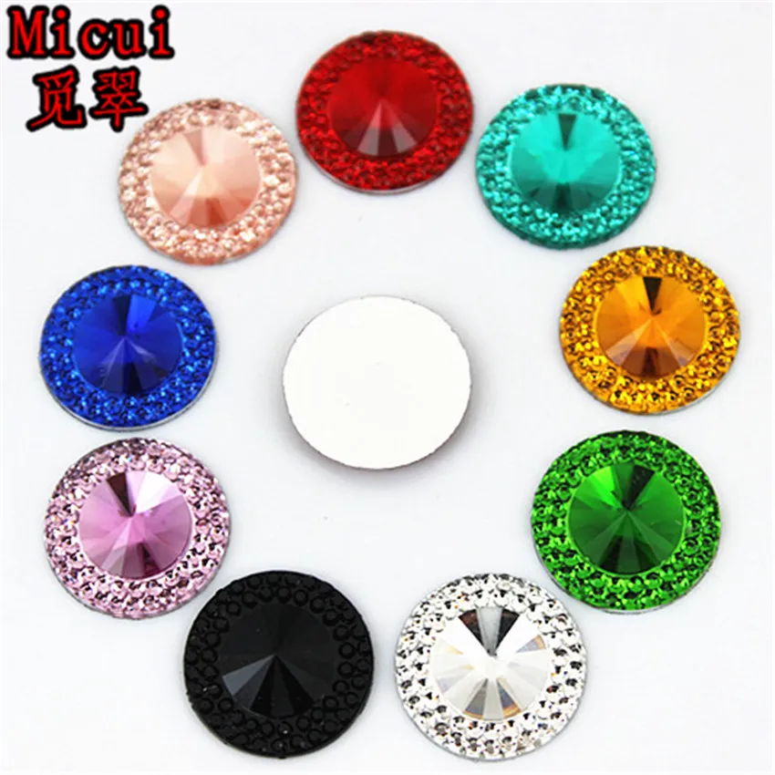 Micui 100個16ミリメートルラウンド樹脂ラインストーン指摘表面売春diyの結婚式の装飾ZZ441