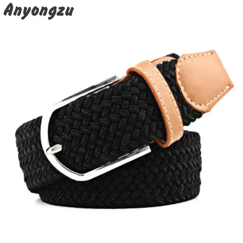 Candy Color Canvas Knitted Elastic Needle Buckle Men Women Waistband Personality Fashionable Breathable No Hole Student Belt