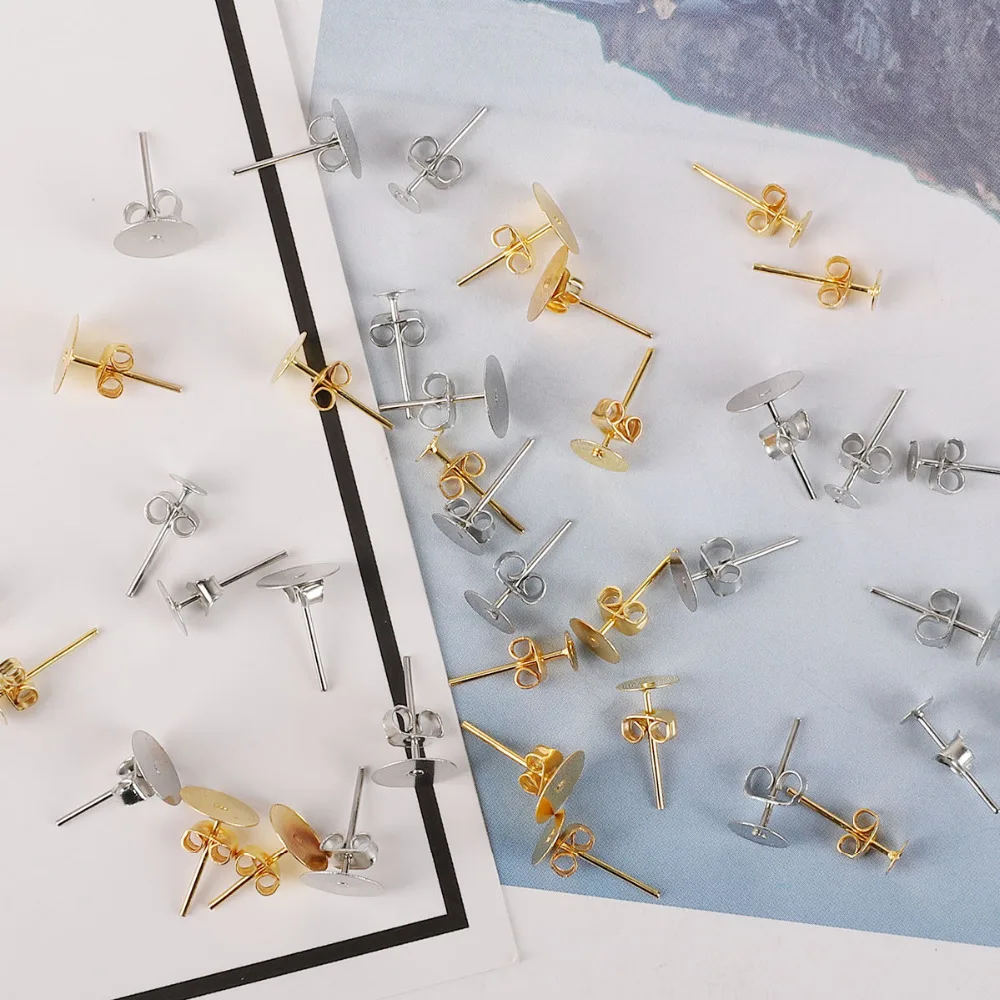 100 Sets Metal Pin Findings Stud Earring Basic Needle Post Stoppers For Fashion Women Earring DIY Accessories For Jewelry