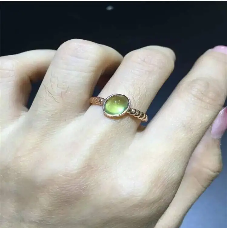 

Unisex Natual Prehnite Ring Free shipping Natural real Prehnite Ring 925 sterling silver Gem Size 6*8mm