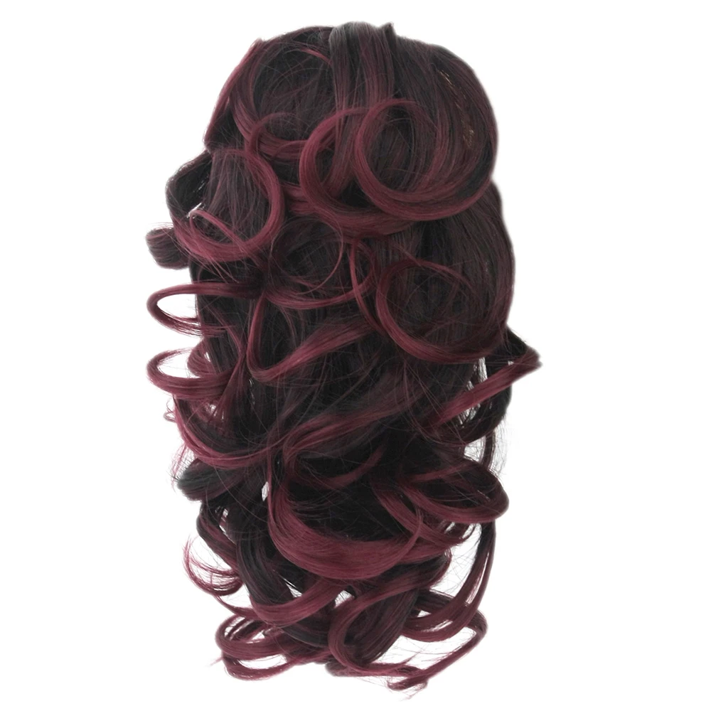 Soowee Short Curly Synthetic Hair Black To Burgundy Clip In Hair Extension Little Pony Tail Claw Ponytail False Hair on Clips