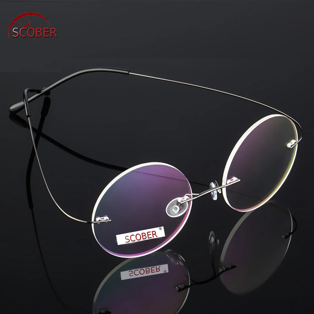 

Ultra-light Rimless Round silver frame Reading Glasses Vintage Classic TREND Spectacles +1 to+4 Progressive Or Photochromic Lens