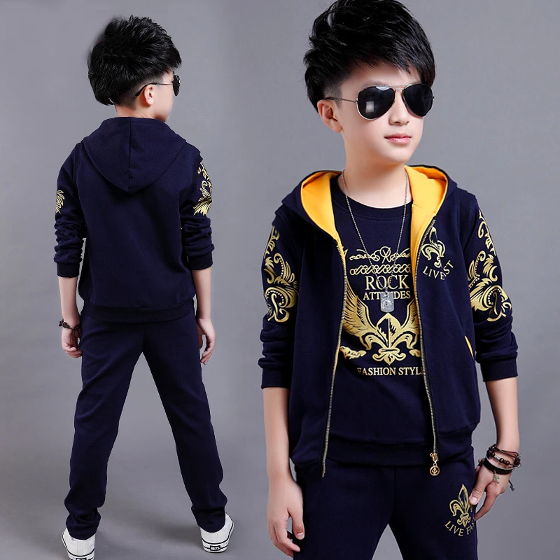 Hot Sale Boys 3 Pcs Suit Spring Fall Children's Clothing Suit Kids Sport Clothing Set Child Casual Vest Coat + Tops + Pants X192