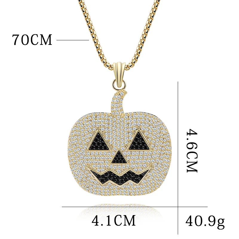 Trendy Fashion Hip Hop Pumpkin Halloween Theme Pendant Necklace Copper Zircon High Quality Neutral Jewelry Halloween Gift