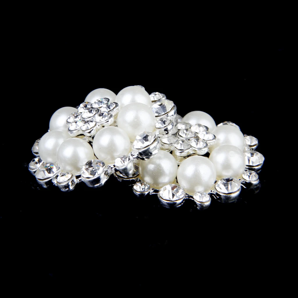 5pcs 30mm Crystal Rhinestone Buttons Pearl Flower Embellishments Buttons Flatback DIY Buckles for Wedding Jewelry Shoes Decor