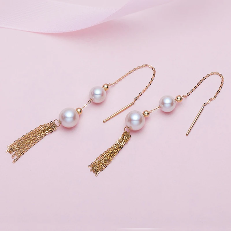 Sinya-Boucles d'oreilles longues en or 18 carats ChimPure avec perles rondes naturelles, Joaillerie fine de haute qualité pour femmes, filles et mamans