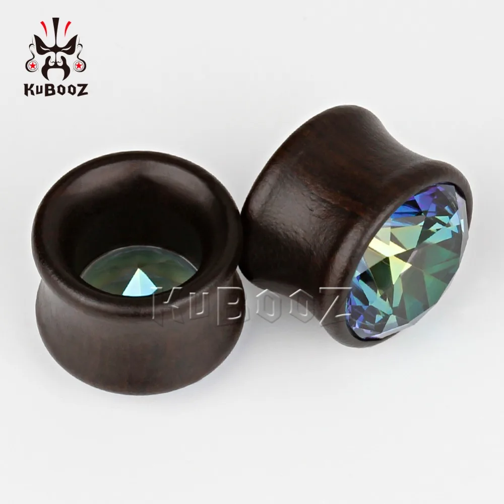 KUBOOZ piercing zircon ear plugs wood tunnels body jewelry expander 4 colors available pair selling 2pcs lot gauges