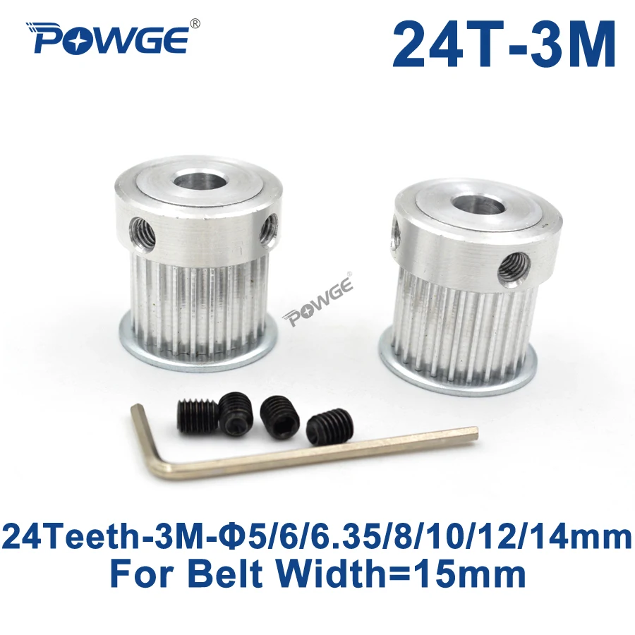 POWGE 24 Teeth HTD 3M Synchronous Pulley Bore 5/6/6.35/8/10/12/14mm for Width 15mm 3M Timing belt HTD3M pulley gear 24Teeth 24T