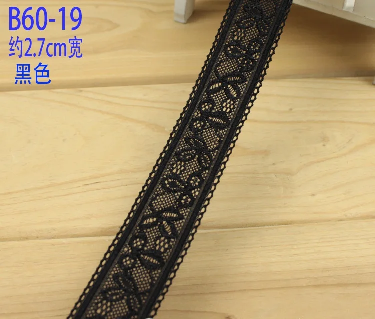 2.7cm 10mts/lot, Black/Off white DIY Sewing Accessory Small Size Lace Ribbon for Collar, Cuff, Curtain Accessory Z1321-10