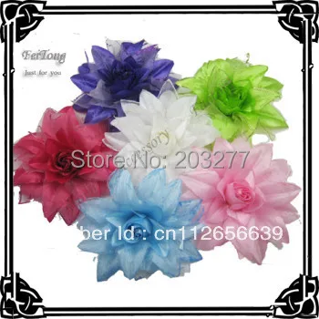 

Free shipping!24pcs/lot 51/2'' Silk flower handmade flower with gillter flower for hair accessory