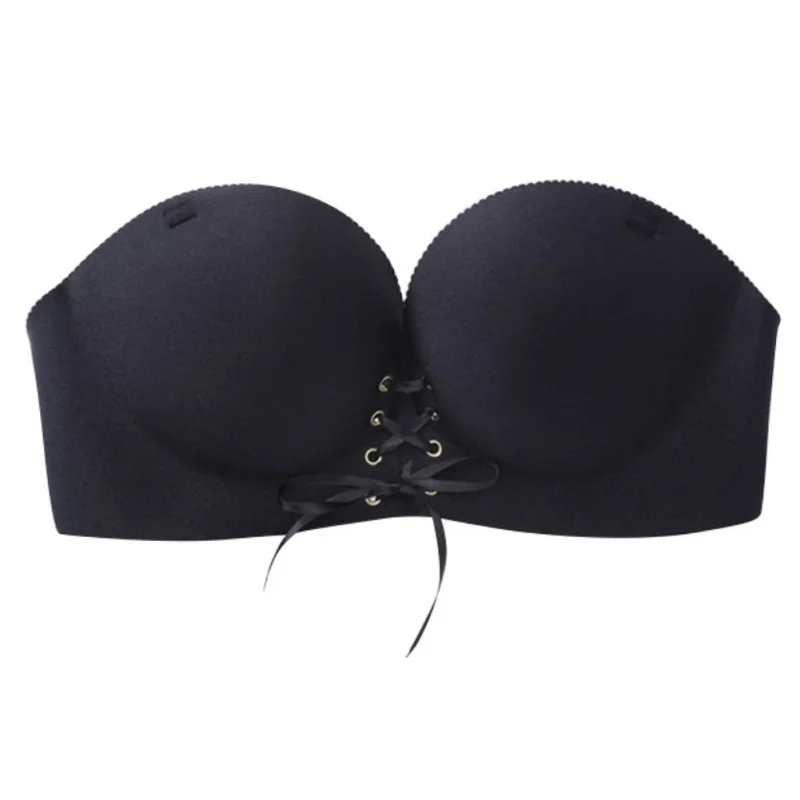 Sexy Solid Women Underwear Sexy Lingerie Corset Push Up Paste Bra Wire Free Bra Invisible Strapless Lace Up Seamless 1/2 Cup