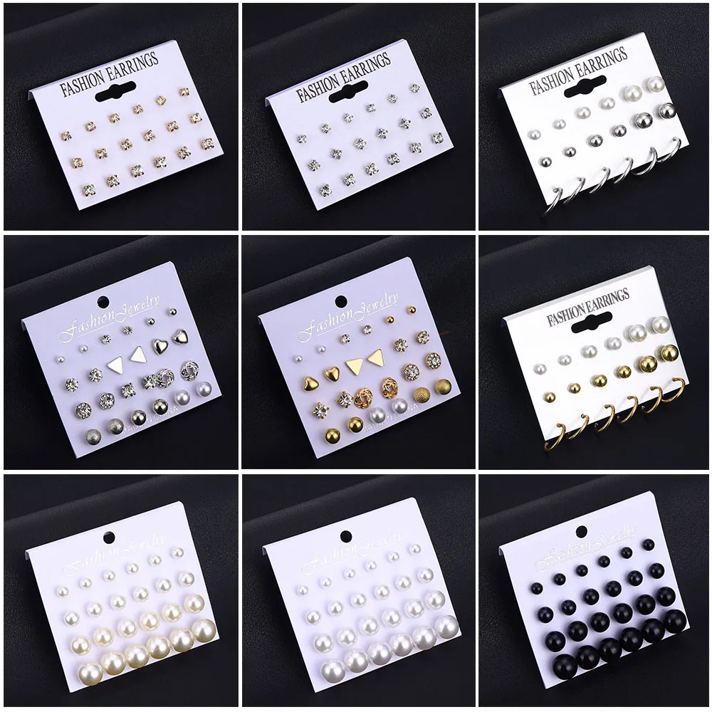 IPARAM Variety Simulation Pearl Crystal Stud Earrings Set Fashion Fashion Statement Geometric Female Earrings 2020 Jewelry Gifts