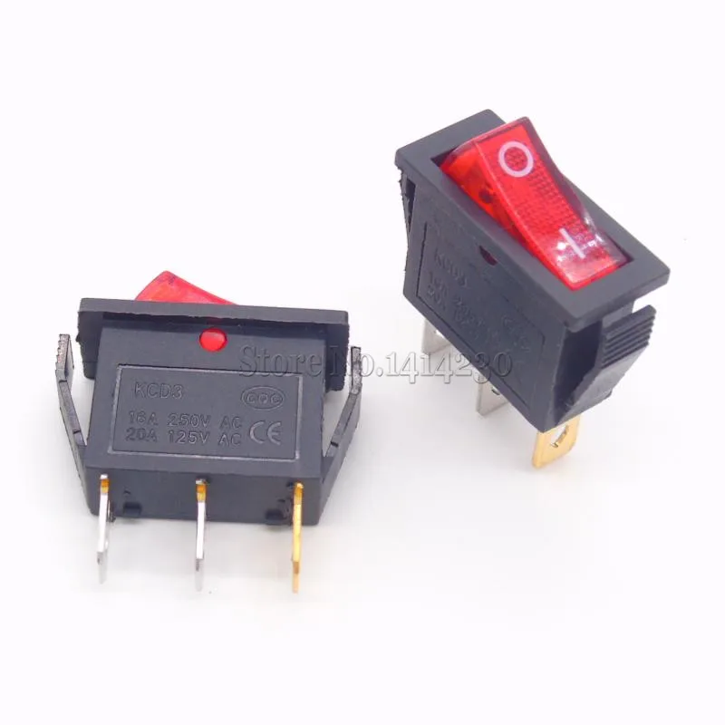 10Pcs Rocker Switch 15A 250V 30A 220VAC 2Pin/3Pin ON-OFF KCD3-102/N 15*32 mm Power Switch