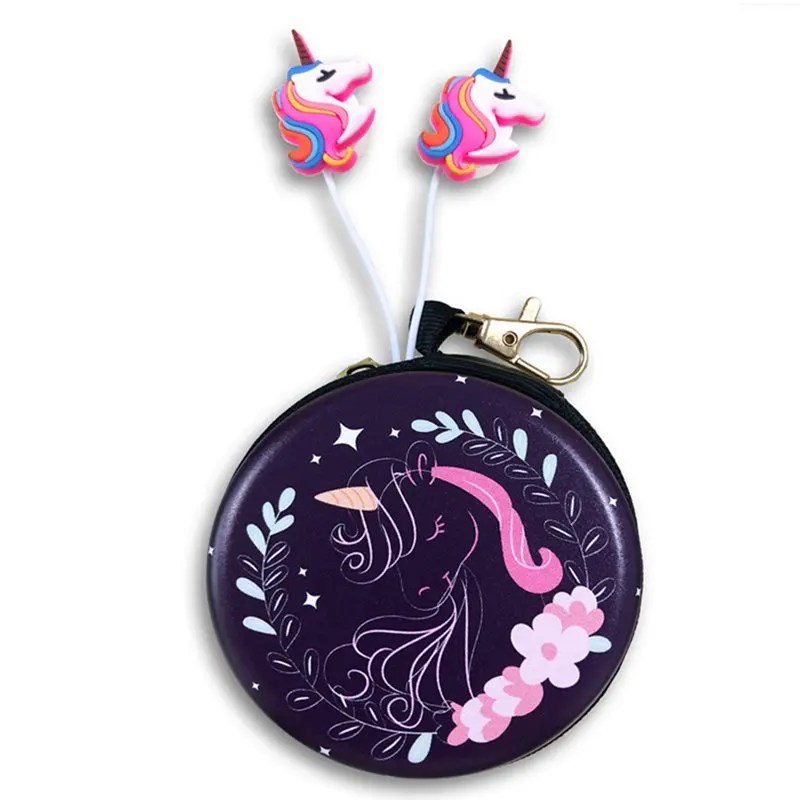 Наушники-вкладыши с рисунком единорога, разноцветные радужные наушники-вкладыши с чехлом, наушники-вкладыши с микрофоном для смартфонов Xiaomi, детские подарки