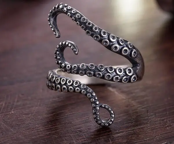 High Quality 2023 New Real Genuine 925 Sterling Silver Gothic Punk Octopus Finger Ring Opened Adjustable Rings Vintage Jewelry