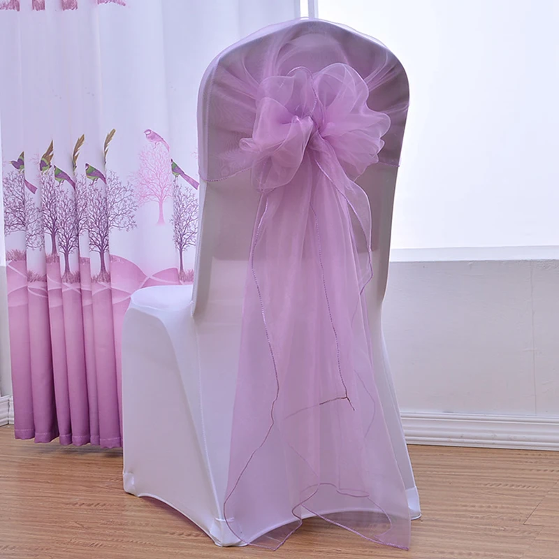 10pcs Wedding Decoration Organza Chair Cover Event Party Banquet Hotel Chair Sashes Chair Bow Cover Knot Decoration 65x275cm