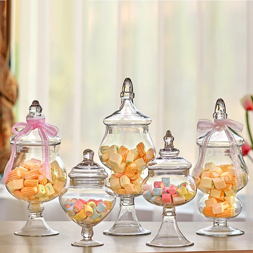 Creative transparent Glass bottles lid storage dust-proof cake stand dessert candy jars tea caddy wedding birthday vase Decor