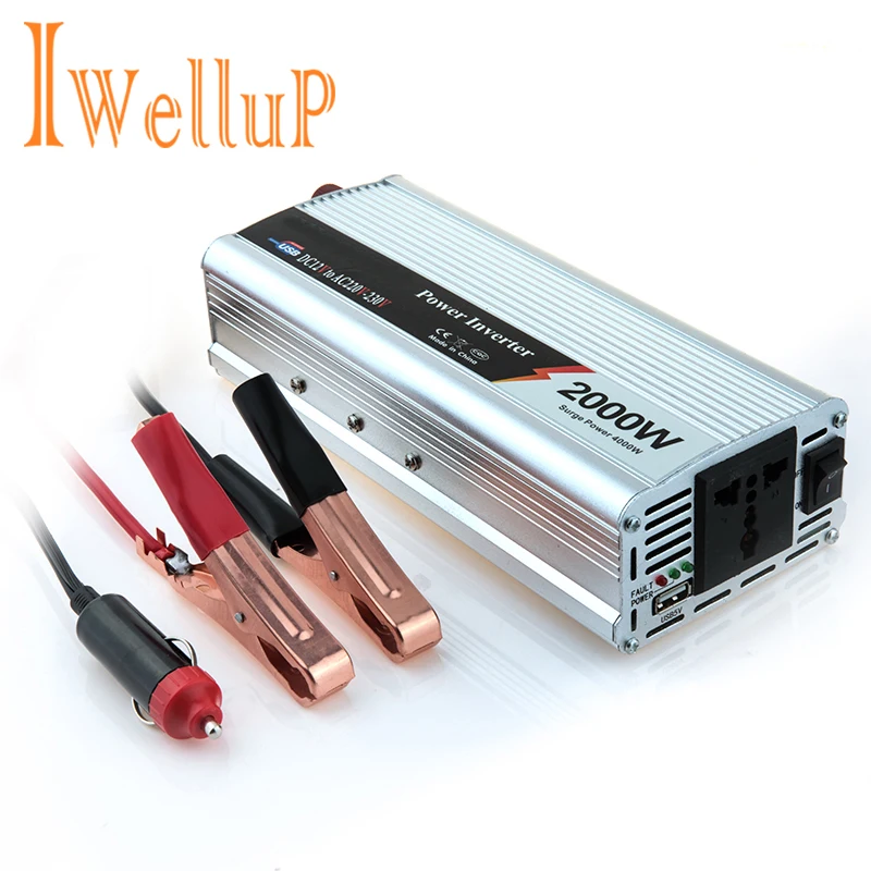 

2020 Iwellup 800W Car Inverter 12v 220v 50Hz Auto Invertor Aluminum Alloy Power Converter Inverter Peak Power 2000W
