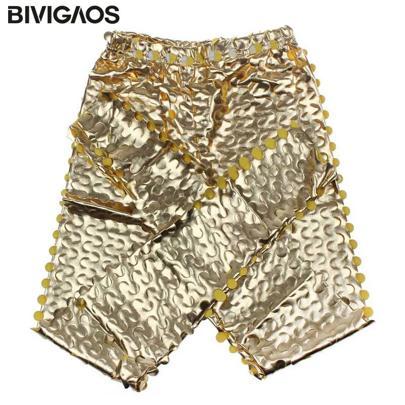 BIVIGAOS Fashion Women\'s Gothic Punk Rock Metal Bright Pierced Scales Hole Ripped PU Leather Elastic Sexy Leggings Stretch Pants