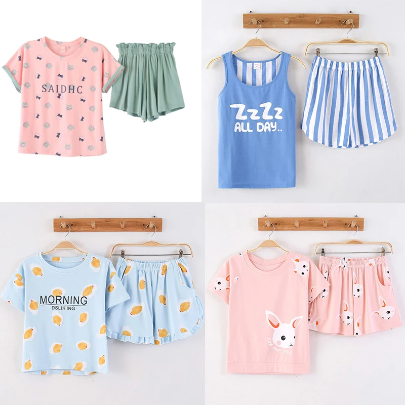 Kisbini novo verão feminino pijamas conjunto algodão carta impressão manga curta camiseta + shorts pijamas roupa de casa feminino noite wear