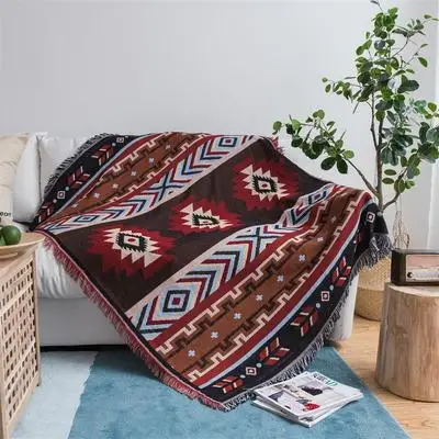 Nordic rural sofa blanket Geometric linen tapestry living room decorations Mushroom carpet 130x160cm