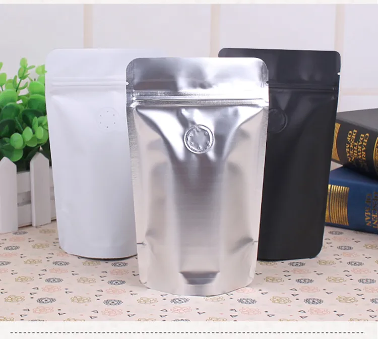 

50pcs/lot 100x165mm 50g Small Aluminum Foil Coffee Valve Ziplock Bag Mini Stand-up Foil Coffee Beans Packaging Bag