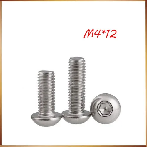 Free shipping 20pcs M4 12mm M4*12mm 304 Stainless Steel DIN7380 Inner HEX Bolt Hexagon Socket Mushroom Round Button Head Screw