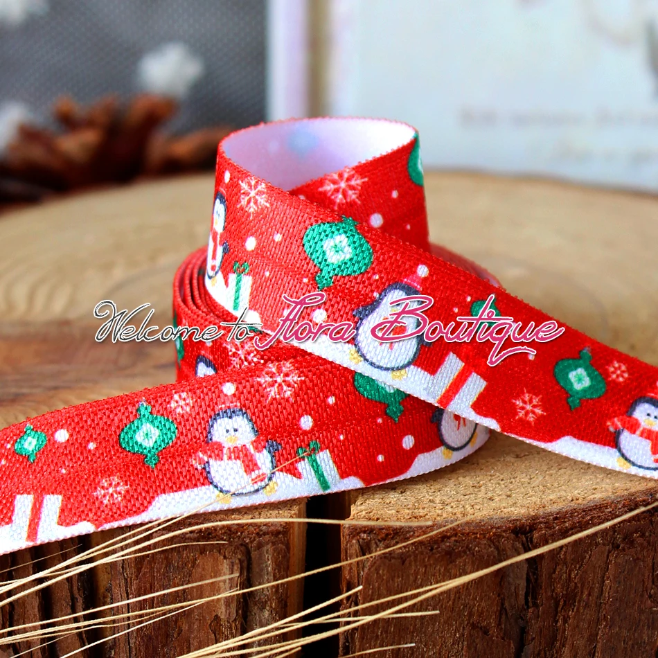 

FLRA FOE Christmas custom cartoon print fold over elastic hairband 100yards