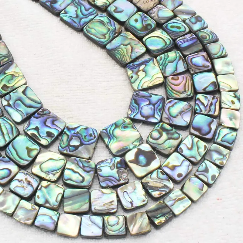 8-14mm Beautiful Multi-Color Abalone Shell Square Beads 15