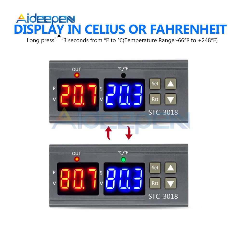 STC-3008 STC-3018 STC-3028 Dual Digital Temperature Humidity Controller Thermostat 10A With NTC Sensor Probe Thermoregulator