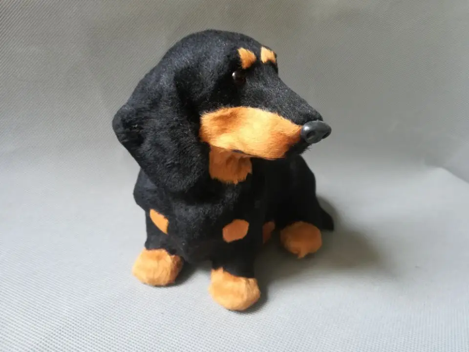 simulation dachshund dog plastic&furs black squatting dachshund model 18x15cm, home desk decoration toy gift w0214