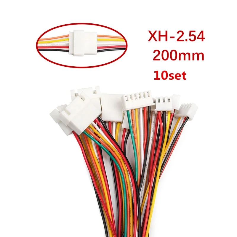 10PCS/set Pitch 2.54mm Wire Cable Connector XH2.54 2/3/4/5/6 Pin XH Plug Male & Female Battery Charging Cable Length 200MM 24AWG