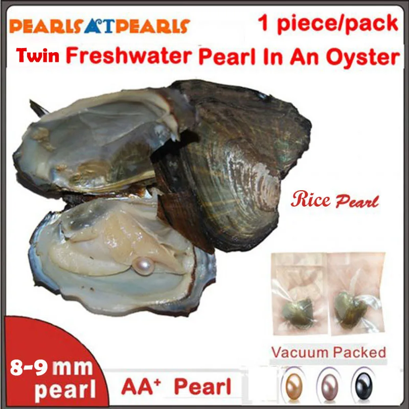 

100pcs 8-9mm Twin AA+ Rice Cultured Fresh Water Pearl with Vacuum Packed Pearl in Oyster with Natural Pearls