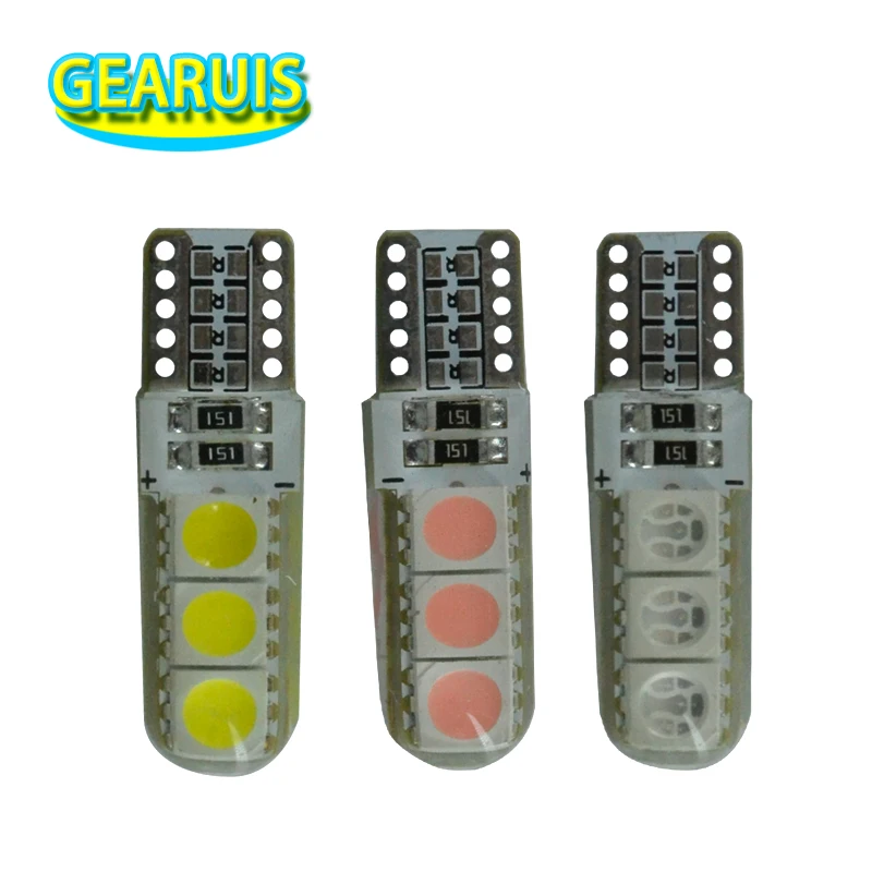 1000pcs W5W T10 Silicone LED Canbus 6 SMD 5050 60MA License plate Instrument Lamp Bulb Car led White Blue Red Green Yellow 12V