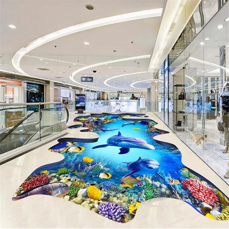 

beibehang Custom floor painting 3d self-adhesive decorative painting beach sea shell 3D living room outdoor floor painting mural