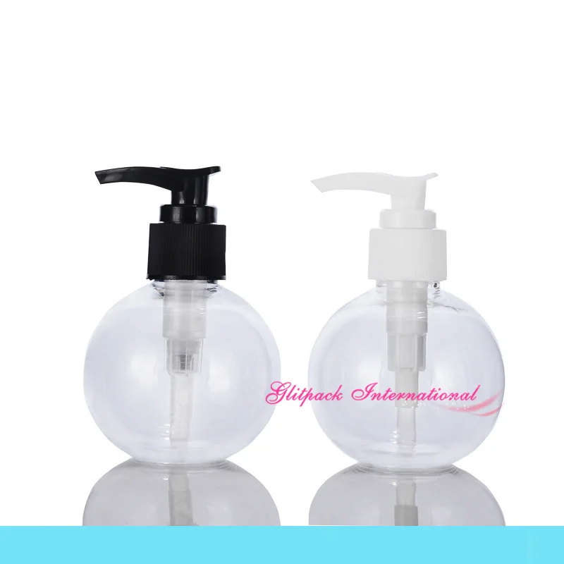 

120g ball Clear Bottle 120ml empty Plastic refillable bottles w/ white pump globe shape 4oz soap dispenser shower gel packaging